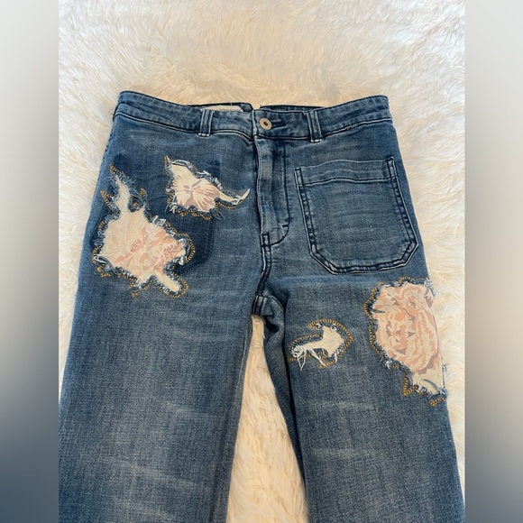 Pilcro Anthropologie high rise rose patch bootcut trouser jeans size 27 - Picture 8 of 11